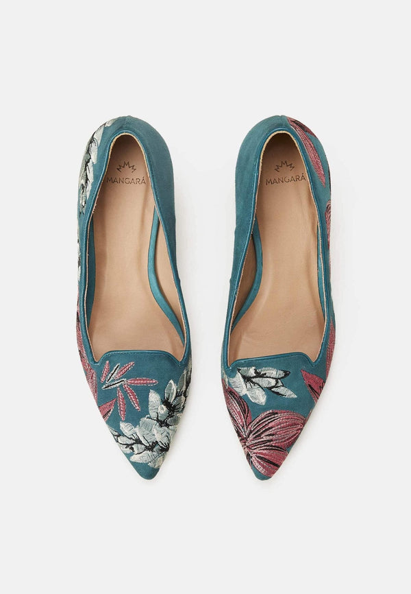 Ipê Pumps Damen Wildleder Türkis - Kitten Heel 6 cm bestickt