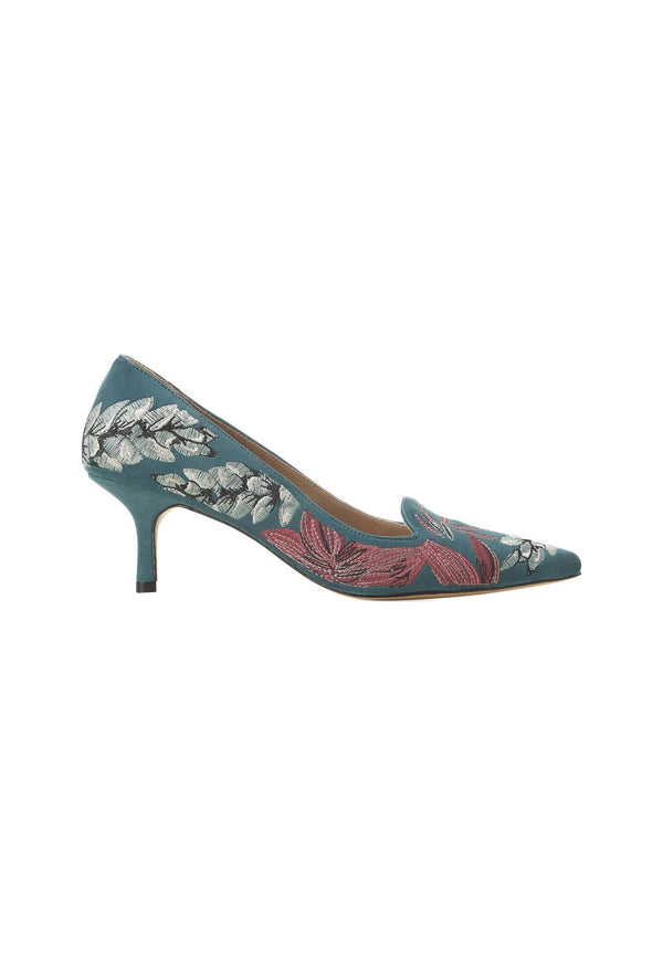 Ipê Pumps Damen Wildleder Türkis - Kitten Heel 6 cm bestickt