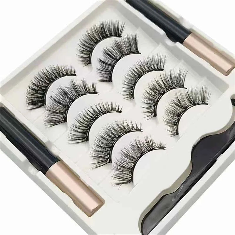 5 Pairs 3D Magnetic Eyelashes & Eyeliner Set | Natural-Looking False Lashes with Tweezers | ZENVRA