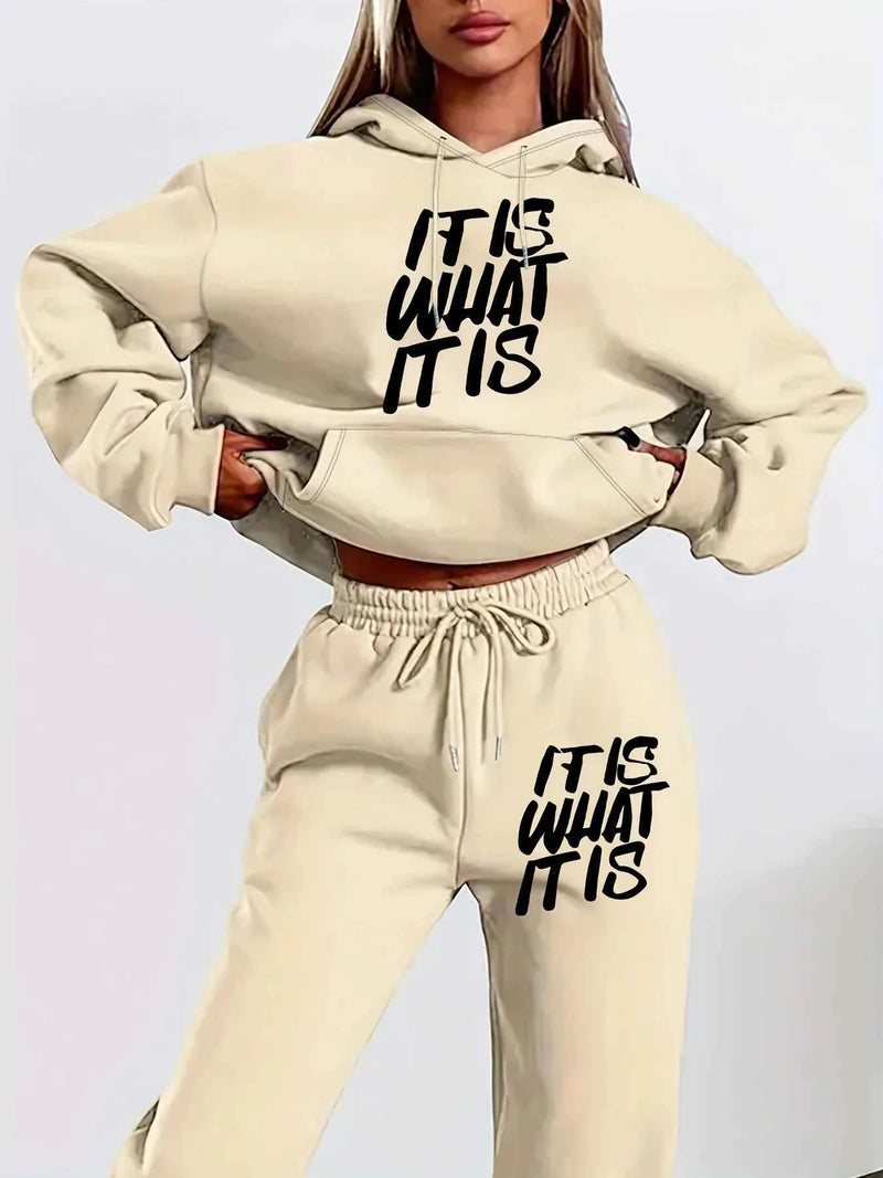 women's autumn winter clothing Hoodies Sweatshirt Trackpants 2-piece set Cotton Fashion drawstring Oversized pullover and pants
