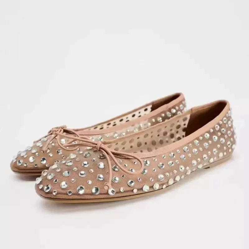 Zenvra Celeste Crystal Mary Jane Flats – Elegant Mesh Comfort