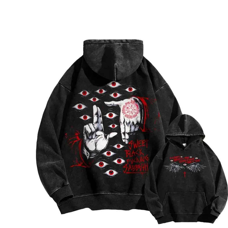 Anime Hellsing Alucard Printing Hooded Men Women Cotton Hoodies Vintage Washed Pullover Harajuku Male Oversized Sweatshirt
