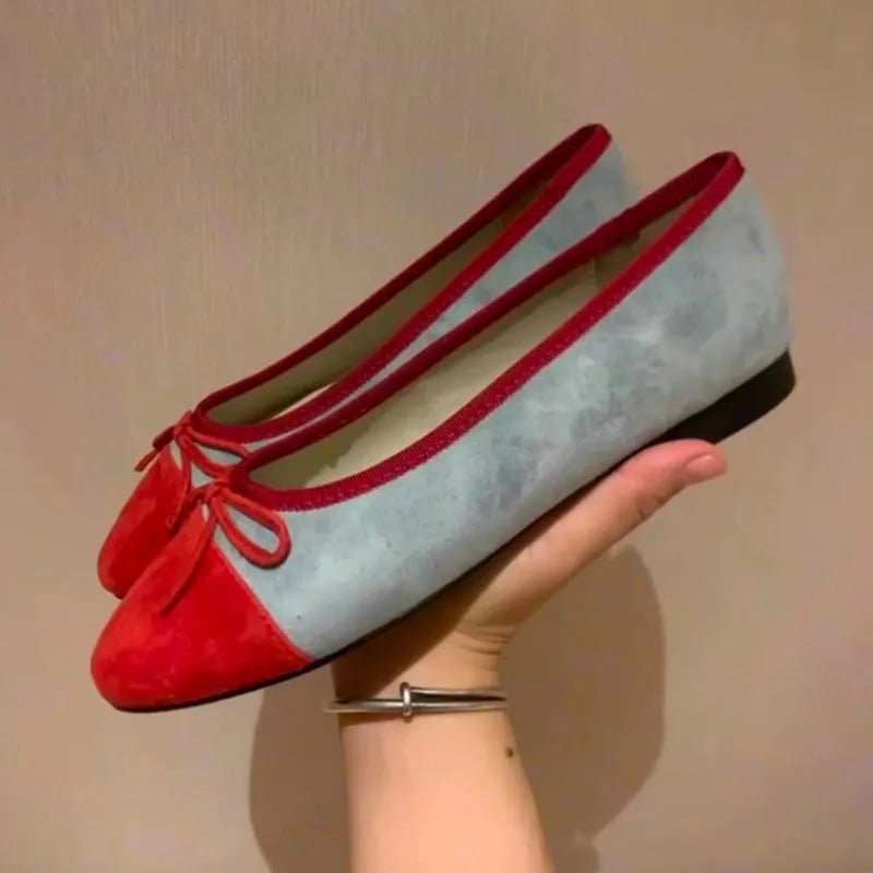 Zenvra Élise Suede Ballet Flats – Elegant Comfort with Bow Detail