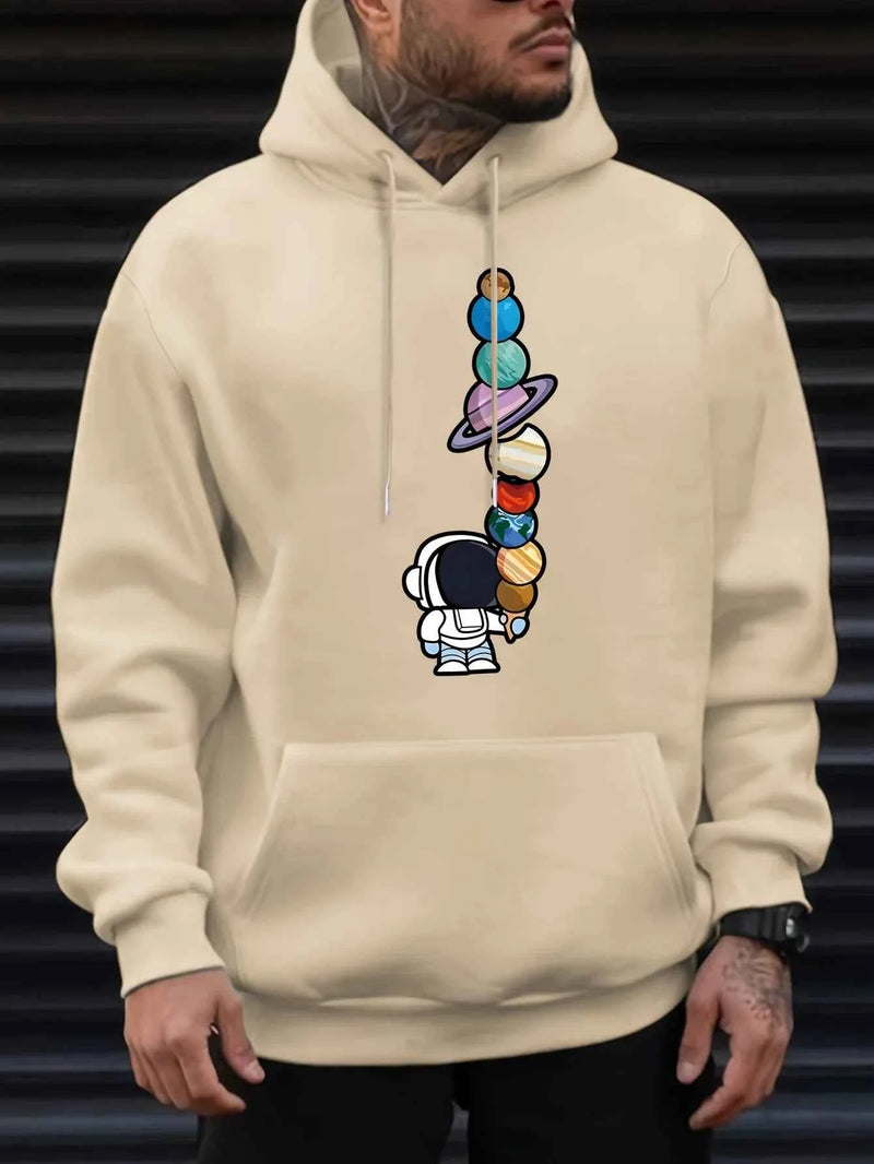 New men's autumn/spring American style heavyweight fleece-lined hooded sweatshirt oversized couple jacket