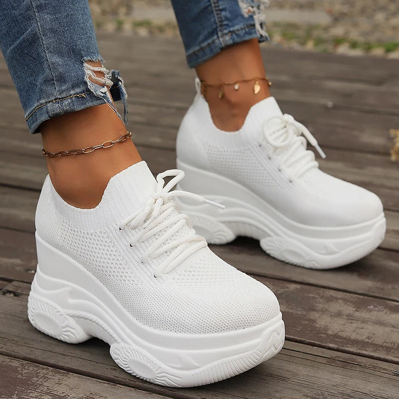 Zenvra CloudStep Wedge Sneakers – Breathable Knit Comfort