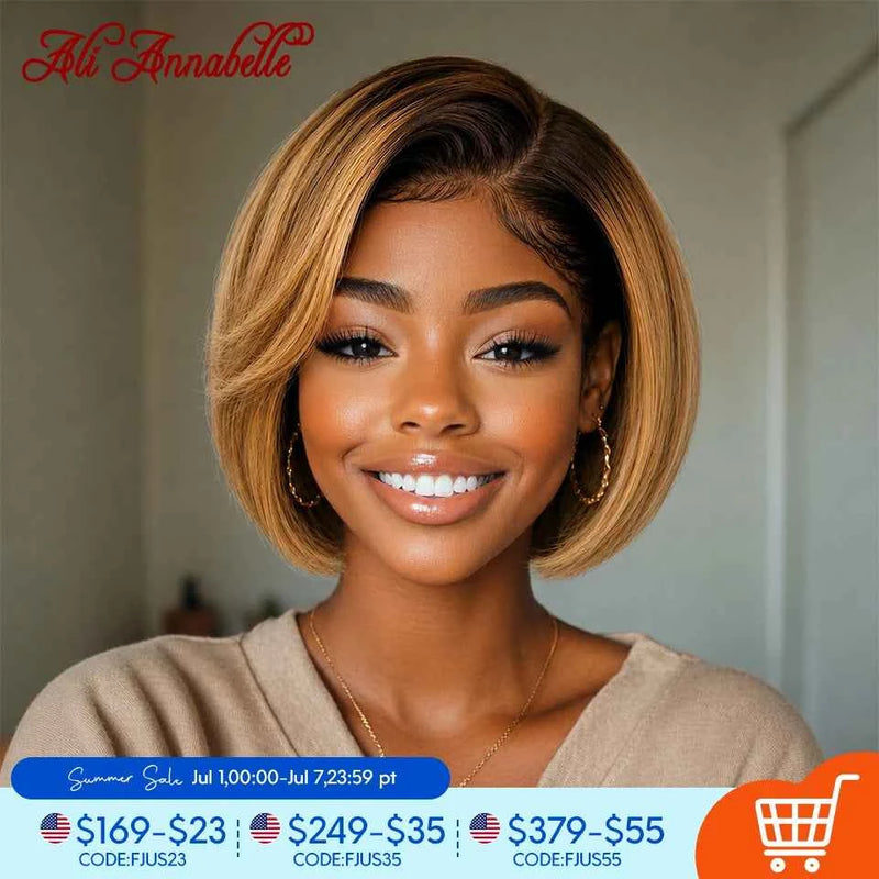 Ombre Blond 13X4X1 Part Lace Wig For Women T1B/30 Short Straight Pxie Cut Wigs Pre-plucked 180 Density Glueless Baby Hair Daily