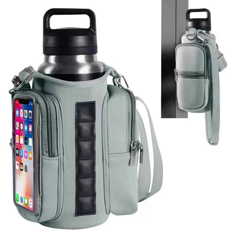 Magnetic Gym Water Bottle Bag | Portable Bottle Holder with Strap & Storage Pocket for Fitness & Travel | ZENVRA