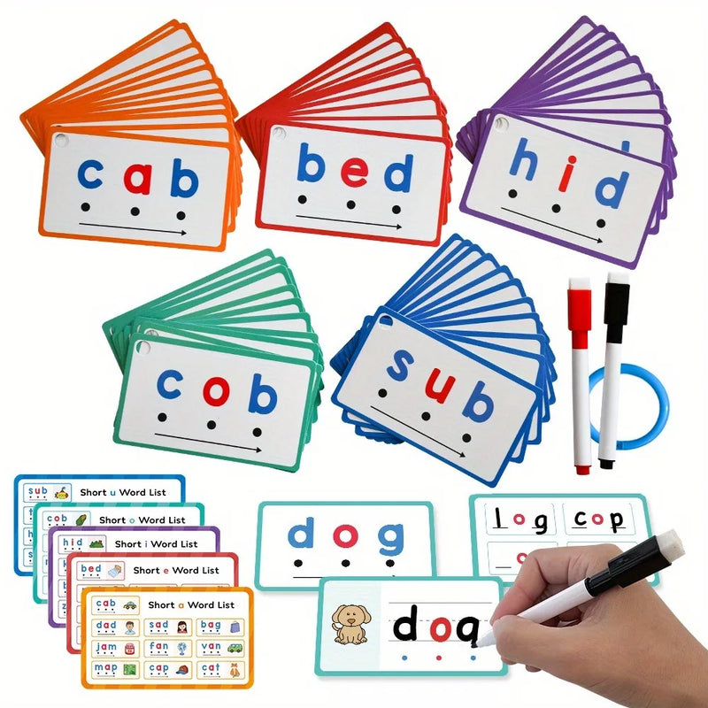 Zenvra™ WordWise Phonics Flash Cards | 60-Piece Dry Erase CVC Spelling & Reading Learning Set