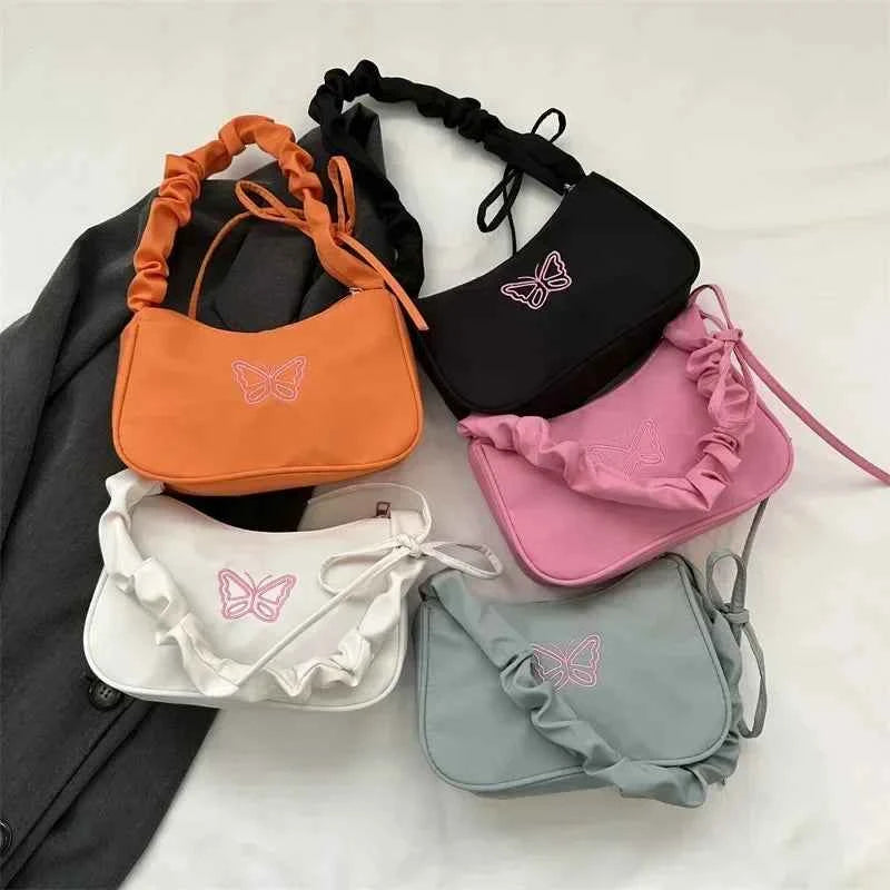 ZENVRA Women's Embroidered Bow Shoulder Bag – Y2K Nylon Tote Handbag